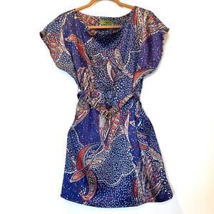 Orion London Mini Dress Medium Large Navy Silky Wide Neck